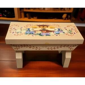 Folkart Wooden Stool Angels 18" long
